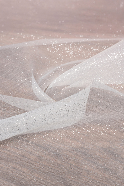 Kumaş Deposu Simli Dalya Organze Beyaz Kumaş