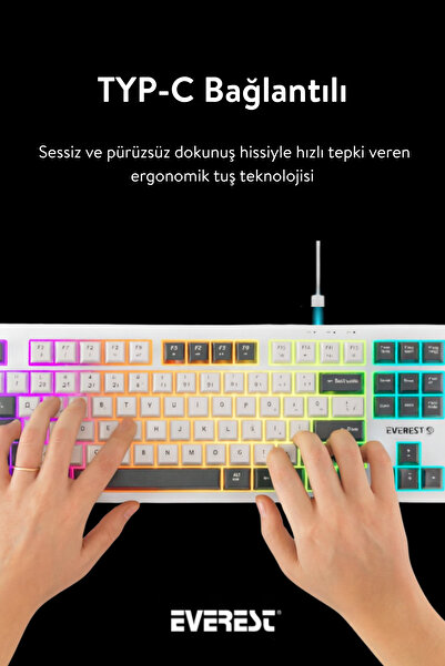Everest SILENT TKL Sessiz Rainbow Q Türkçe Klavye Membrane Oyuncu Klavyesi Gaming Klavye KB-98 TKL
