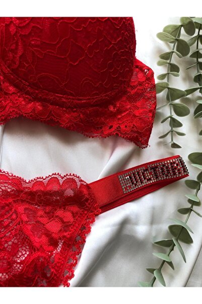 dorsha Női csipkés féltámasztott kő melltartó és tanga szett