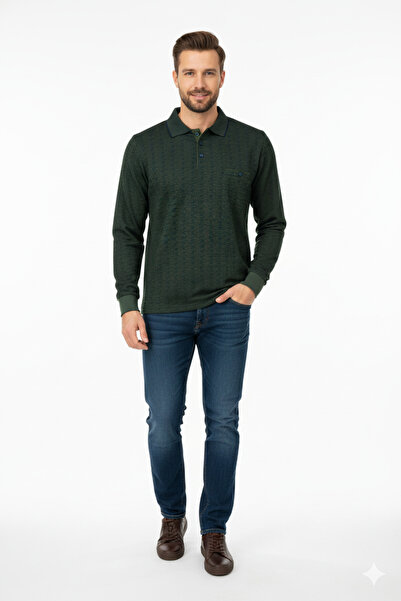 Oppland Ανδρικό πουλόβερ εποχιακό βαμβακερό υφαντό γιακά πόλο με κουμπιά με μ...