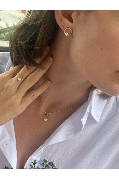 Feyz Tasarım Bedr Inci Detaylı Altın Kaplama Özel Tasarım Takım