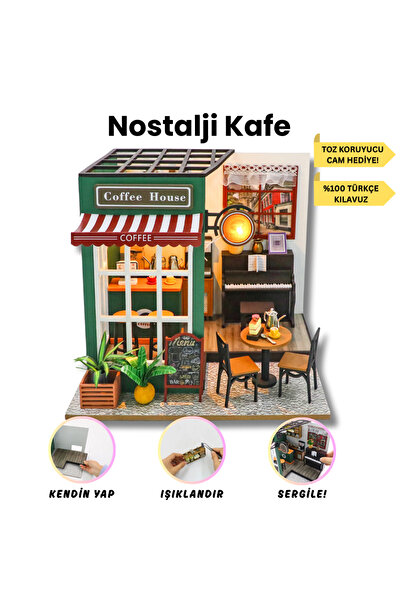 minyaturia Kendin Yap Minyatür Kafe| Minyatür Maket Ev | Ahşap Hobi Seti Ve Toz Koruma Camı