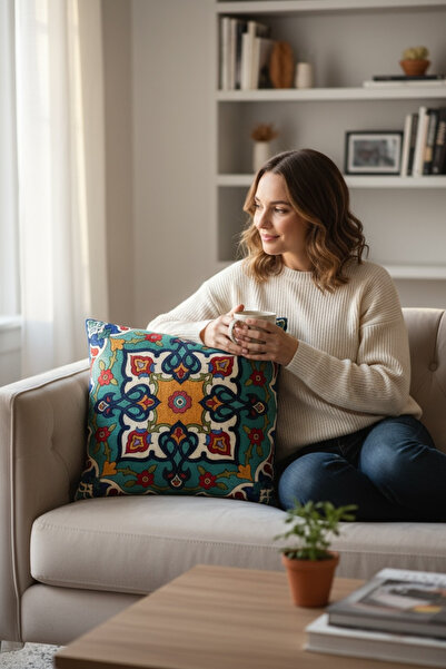 Chintar Jacquard Tapestry Panel Woven Green Mandala Decorative Throw Pillow /...