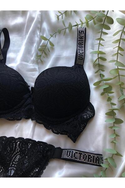 dorsha Dámská sada podprsenky a tanga s poloviční podporou z kamínků