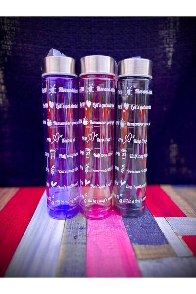 DMR 3 ADET 500 ML Motivasyonel Su Matarası Pastel Renk Geçişli Sızdırmaz Kapaklı