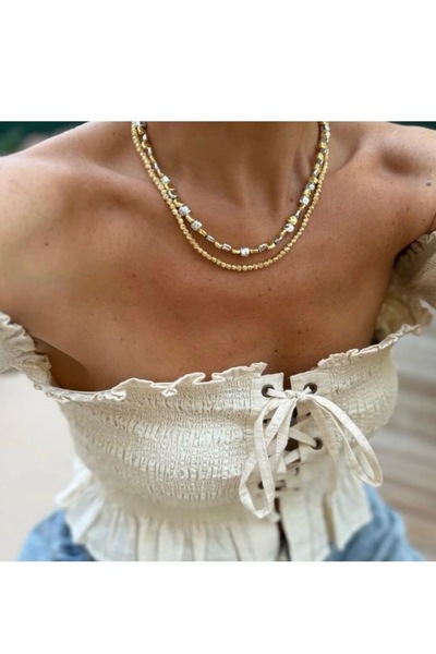 gaila design Çift Renkli Silver Gold Kare Şekilli Kolye