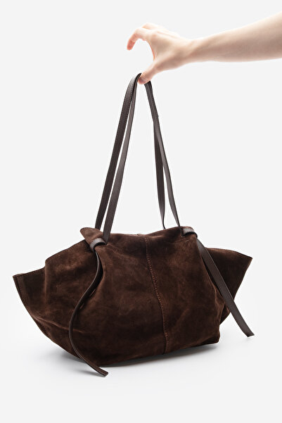 Marjin Women's Genuine Leather Shopper Hand and Shoulder Bag Yorita Brown Suede