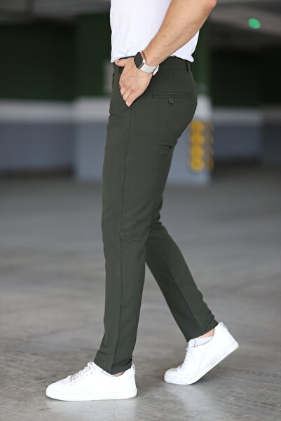 DOPPİO'N DENİM Erkek Haki Yeşi Slim Fit Esnek Likralı Kumaş Pantolon