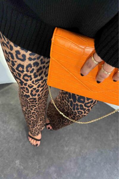 GNG Basic Palazzo Şardonlu Leopar Pantolon