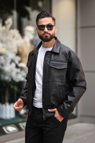 İBOSS MODA Ανδρικό δερμάτινο μπουφάν New Season Oversize