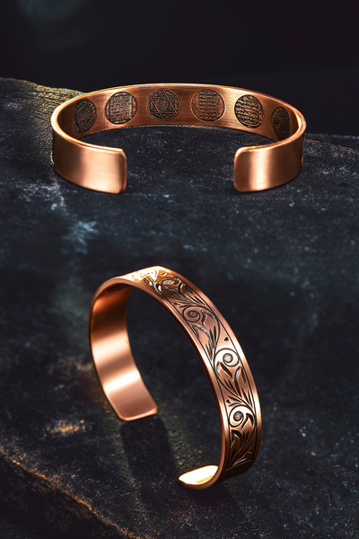 Otto Man Steel Jewelry Kadın Erkek Saf Bakır Bileklik İçi Koruma Dualı Gravür...