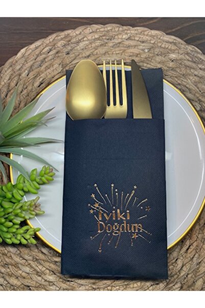 kidspartim Gold Gilded Black Pocket Happy Birthday Napkin 12 Pieces 40X40