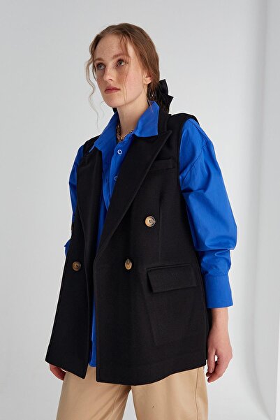 MARKALİSTE Μαύρο γιλέκο με κασμίρ