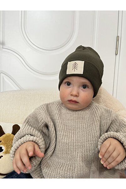 anna sofie 1-5 Years Unisex Khaki Ribbed 100% Cotton Camisole Beret - Lasnman Fiti