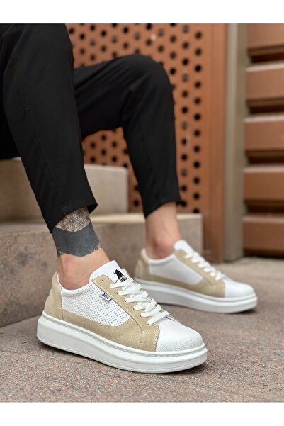 BOA Ba0423 Boa Thick High Sole White Cream Lace-Up Sports Men's Shoes