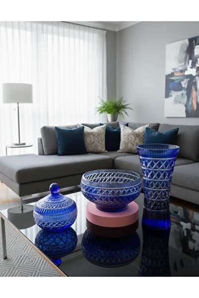 DECOSTYLE Renkli Dekorlu vazo şekerlik ve meyvelik 4 parçalı set