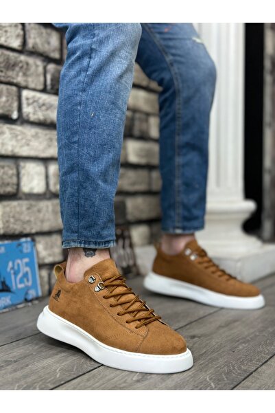 BOA BA0331 Pantofi sport pentru bărbați cu șireturi, cu talpă înaltă, din piele întoarsă, cu talpă albă