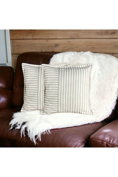 Chintar Modern 2-Piece Coffee Striped Cotton Decorative Pillow / Cushion Cover