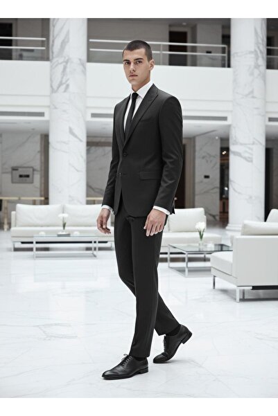 CLISHE Men's Black Vest Slim Fit Suit