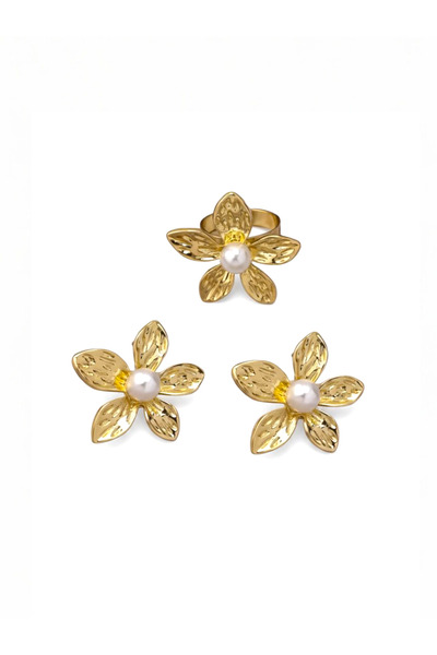 maia Gold Color 2-Piece Pearl Flower Jewelry Set