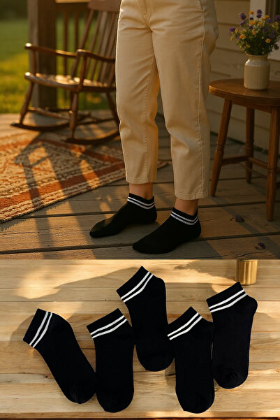 KAYSSOCK 5-пакет дамски черни раирани чорапи до глезена