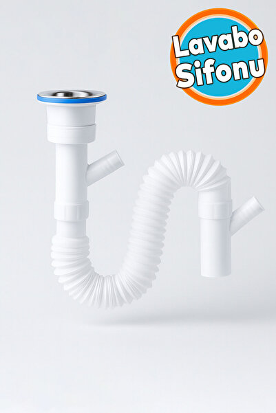 NZB Çift Çıkışlı Lavabo Sifonu Körüklü Hortum Çamaşır ve Bulaşık Makinesi Uyu...