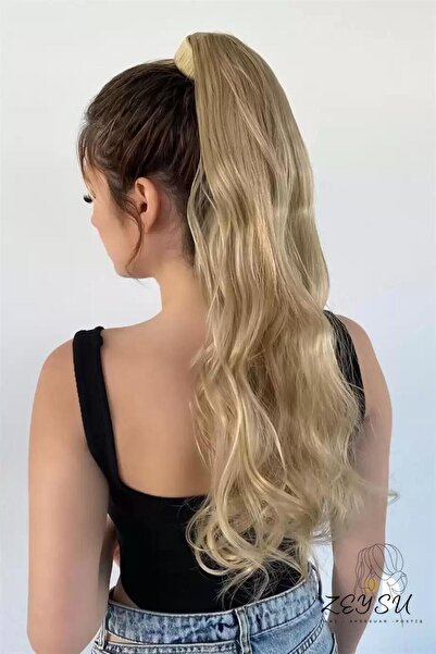 Zeysum Küllü Sarı Renk At Kuyruğu Cırtcırtlı Saç Postiş Dalgalı Takma Saç 60 ...