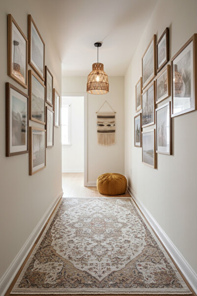 Cool Halı Covor clasic rotund bej Hanedan – Covor țesut la mașină, autentic, cu motive florale, pentru sufragerie și hol