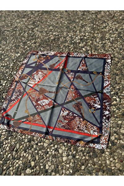 Axesoire 14935 Chain Patterned Navy Blue Satin Bandana Scarf