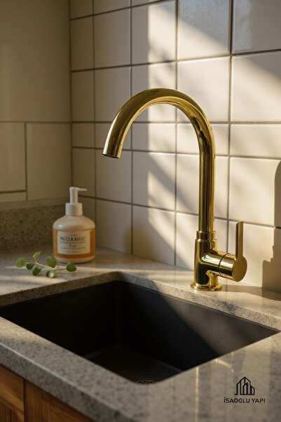 İSAOĞLU YAPI Shiny Gold Diamond Design Kitchen Faucet