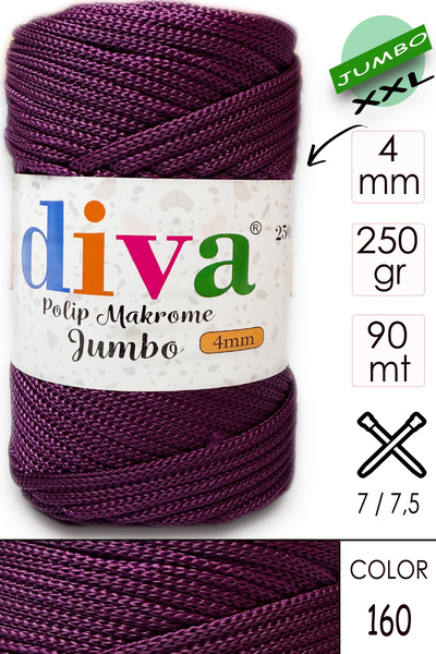Diva İplik 250 gr PP Makaron Jumbo 4 mm 160 Šljiva