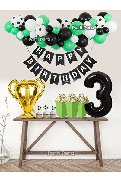 parti pera Futbol Temalı Balon Zincir Kupa Folyo Balon Siyah Rakam Folyo Balon Doğum Günü Balon Seti P