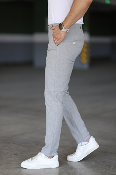 Gussi Erkek Gri Renk Kaliteli Esnek Likralı Slim Fit Kumaş Pantolon