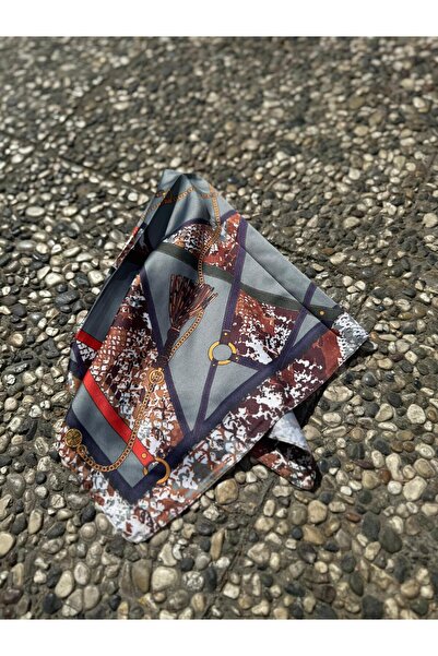 Axesoire 14935 Chain Patterned Navy Blue Satin Bandana Scarf