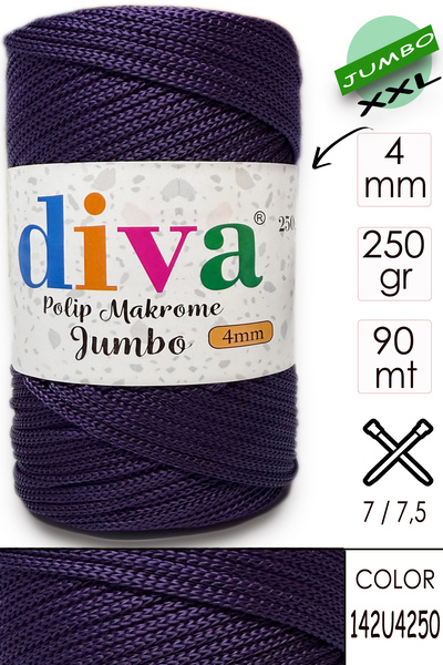 Diva İplik Ljubičasta PP Makrame Jumbo 250 gr (4 mm) 142U4250
