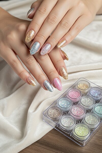 Easy Beauty 12'li Tırnak Süsleme Sim Seti. Her Sim Kutusunda 12 Farklı Renk Nail Art Pul Sim Seti