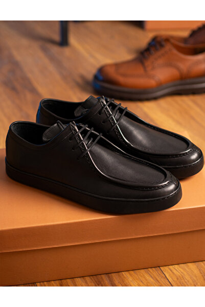 Deery Men's Genuine Leather Black Casual Shoes