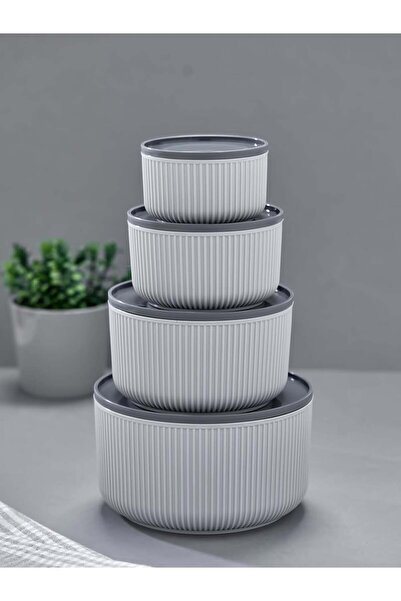 Salkım Damla Set of 4 Striped, Round Storage Container Set / 2.5Lt.- 1.5Lt.- 0.80Lt.- 0.45Lt.