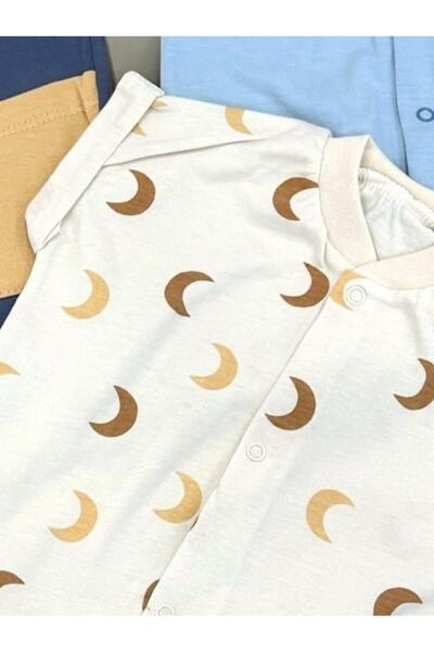 Necix's Altıntaş Baby Moon Patterned 100% Cotton Baby Boy 3-Piece Combed Cotton Shorts Jumpsuit