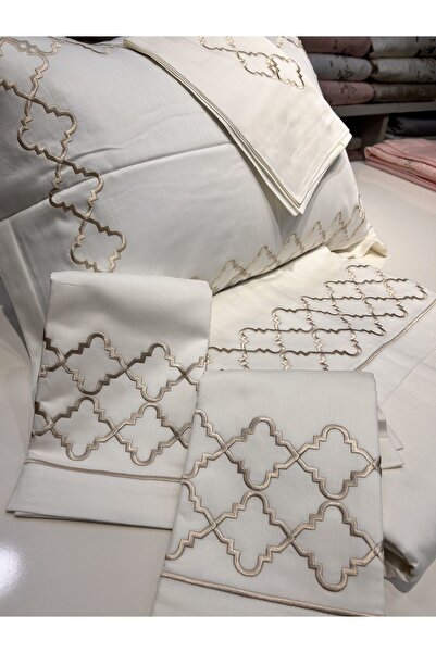 incisecrethome 100% Cotton Satin Embroidered Duvet Cover Set - Double Size // 6 Pieces / Elegant Dowry Set,