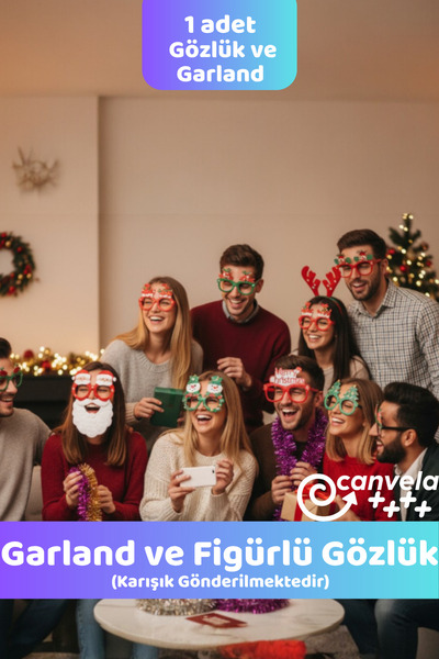 CANVELA Yılbaşı 2'li Set 1 Adet Yılbaşı Süsü Garland ve Karton Yılbaşı Gözlüğü Yeni Yıl Parti Süsleri