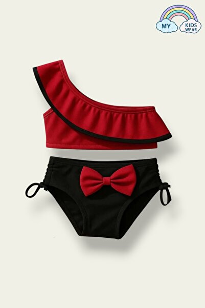 My Kids Wear Yarım Kol Fiyonklu Arkadan Bağlamalı Çocuk Bikini Takım