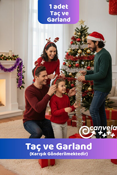 CANVELA Yılbaşı 2'li Set 1 Adet Yılbaşı Süsü Garland ve Figürlü Yılbaşı Taçları Yeni Yıl Parti Süsleri