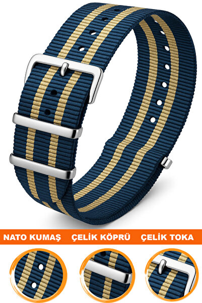 COBRA 22mm Fossil-Welder-Casio-Seiko-Omega-Armani Saat Uyumlu Nato Tekstil Ku...