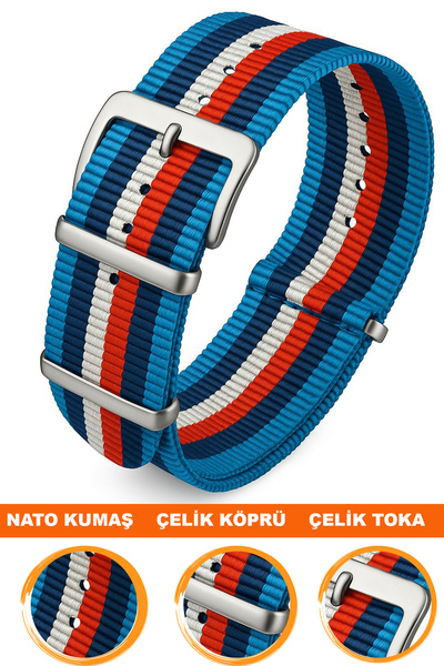 COBRA 22mm Fossil-Welder-Casio-Seiko-Omega-Armani Saat Uyumlu Nato Tekstil Ku...