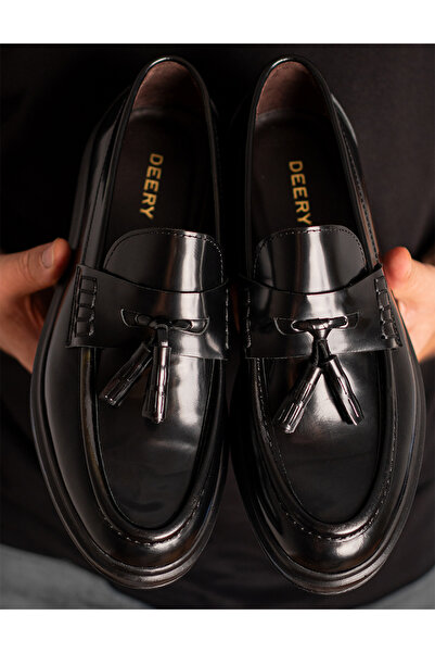 Deery Men's Genuine Leather Black Comfortable Loafer Shoes