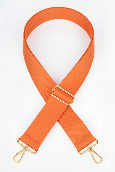 Defnella Turuncu Polyester Kolon Ayarlanabilir Çanta Sapı - (125 CM) Gold Altın Metal Aksesuar ( 4cm )