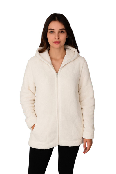 Sweets Collection Welsoft Plush Cream Γυναικείο Μπουφάν - Με Κουκούλα