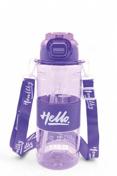 M&B WATER BOTTLE Hello Pipetli Suluk - Günlük Spor Su Şişesi - Renkli Boyun A...