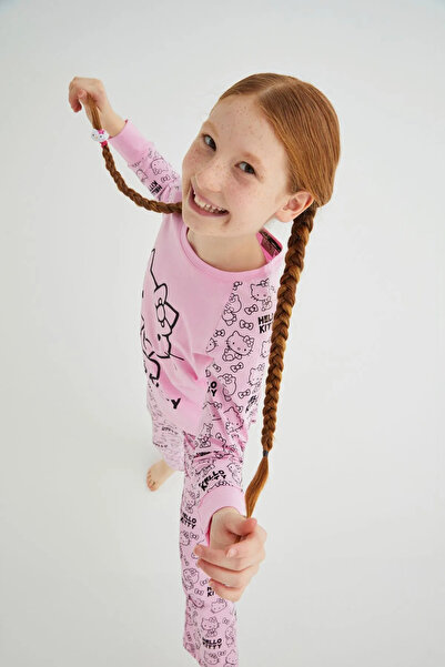 Hello Kitty Kız Çocuk Pembe Kız Uzun Kol Pamuklu Pijama Takımı